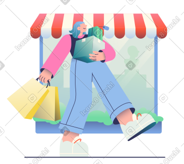 Woman walking with purchases after shopping PNG, SVG