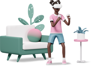 girl with vr headset playing video games at home PNG, SVG