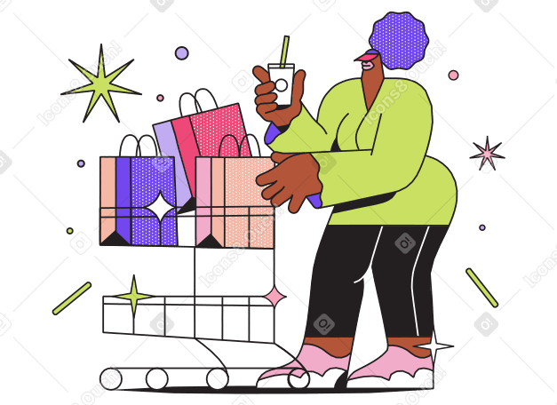 Woman standing with a shopping cart в PNG, SVG