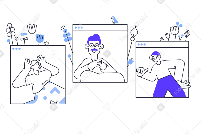 Online meeting animated illustration in GIF, Lottie (JSON), AE