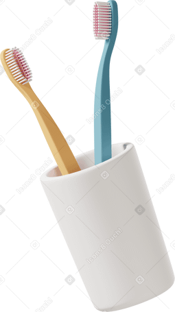 3D toothbrushes in cup Illustration in PNG, SVG