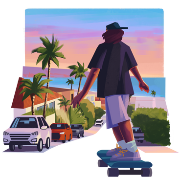 Skater em uma estrada à beira-mar PNG, SVG