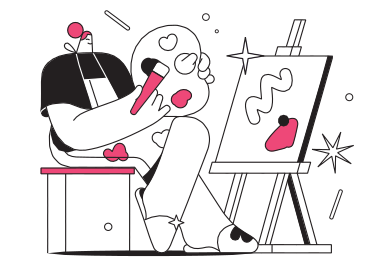Woman draws a picture on an easel PNG, SVG