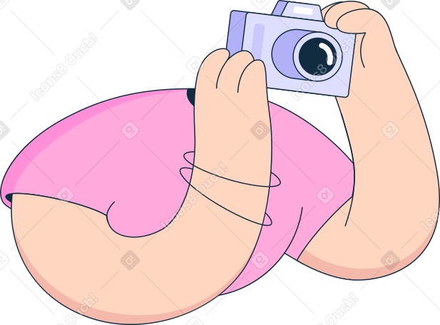 穿着粉色 t 恤的身体带着相机 PNG, SVG