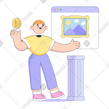 Man with bitcoin at nft auction  PNG, SVG