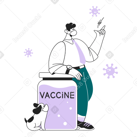 Guy and his dog are getting rid of the Covid virus Illustration in PNG, SVG