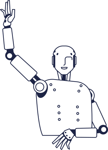 android robot raises his hand up and greets PNG, SVG