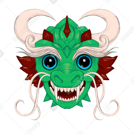 Chinese dragon head with big horns PNG, SVG