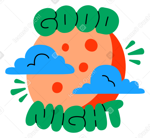 Надпись стикер спокойной ночи луна текст в PNG, SVG