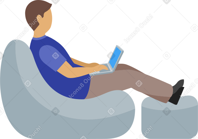 man working with laptop sitting in armchair Illustration in PNG, SVG