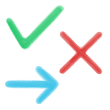 Set di icone: segno di spunta, croce e freccia PNG, SVG