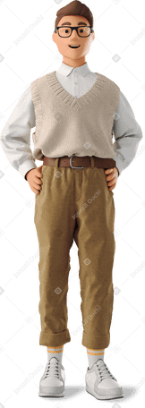 3D young man in formalwear standing with hands on hip PNG, SVG