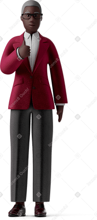 3D old businesswoman in glasses giving thumbs up PNG, SVG