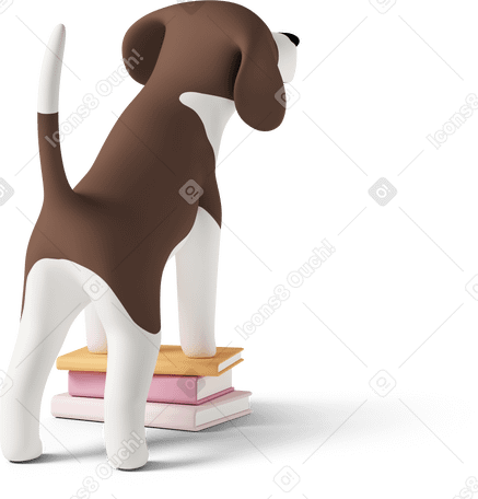 3D rear view of a beagle dog standing on three books Illustration in PNG, SVG