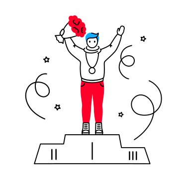 Man athlete with a medal and flowers on a pedestal PNG, SVG