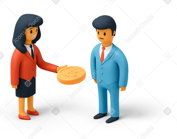 3D Business woman giving cryptocurrency coin to employee PNG, SVG