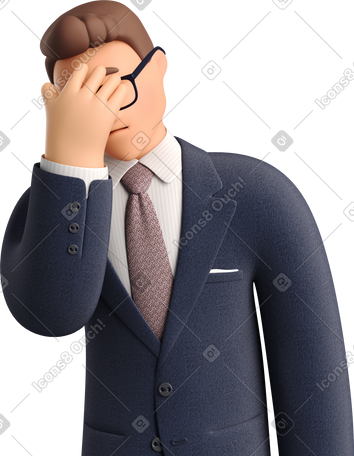 3D businessman in dark blue suit facepalming PNG, SVG