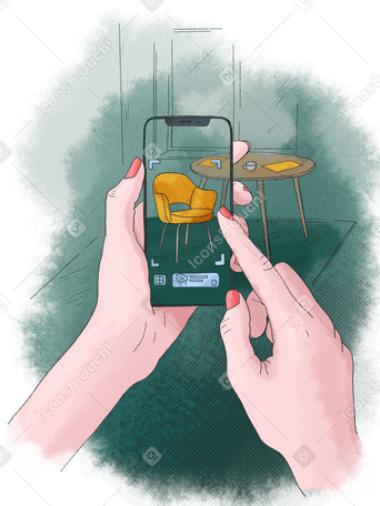 AR furniture placement on phone PNG, SVG