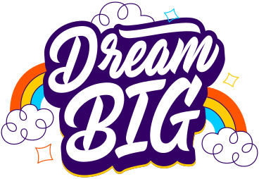 lettering dream big with clouds and rainbows text PNG, SVG