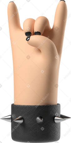 3D Белоснежная рука рокера с накрашенными ногтями со знаком рока в PNG, SVG