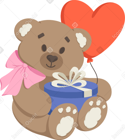 teddy bear with gift box and balloon PNG, SVG