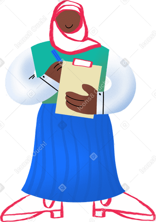 Mujer con pañuelo en la cabeza escribiendo en un portapapeles PNG, SVG