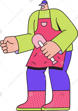 gardener with watering can and shovel Illustration in PNG, SVG