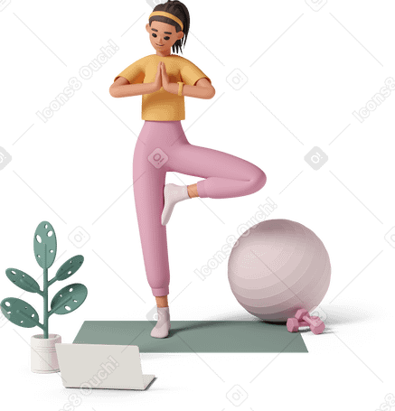 3D young woman does yoga Illustration in PNG, SVG