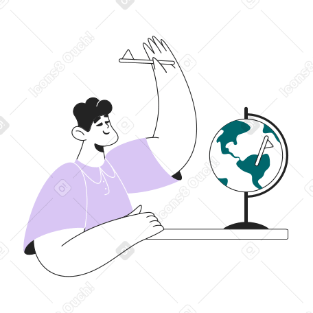 Guy with the globe is studying the countries of the world PNG, SVG