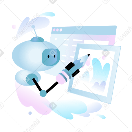 Artificial intelligence drawing an illustration for a website PNG, SVG