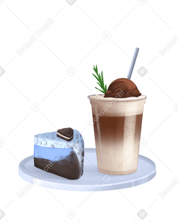 Blueberry cake with chocolate drink on the plate PNG, SVG