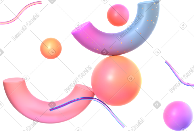 3D 具有多彩多姿的几何形状的构图 PNG, SVG