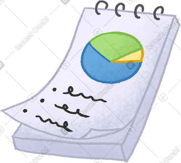 Notepad with pie chart and text PNG, SVG