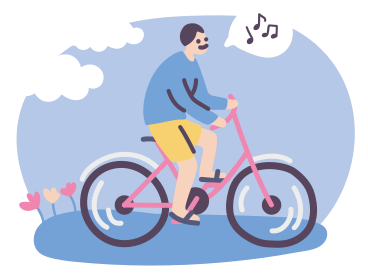 Ein mann fährt fahrrad und singt ein lied PNG, SVG