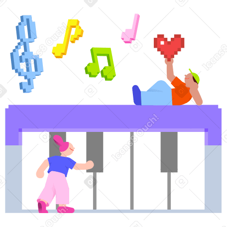 Люди играют мелодию на фортепиано в PNG, SVG