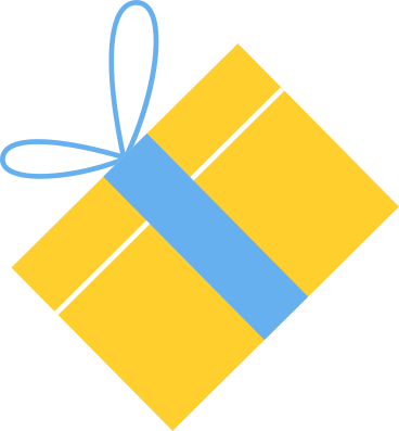 yellow gift with blue ribbon and bow PNG, SVG