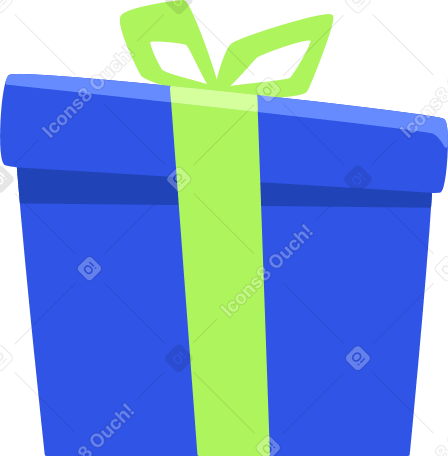 Синяя подарочная коробка с зеленой лентой в PNG, SVG