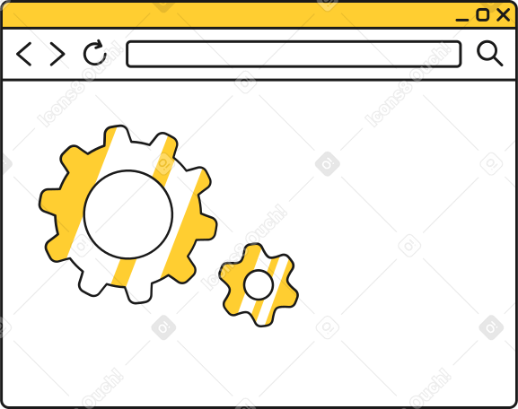 browser window with gears Illustration in PNG, SVG