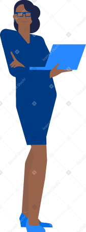 woman in business outfit with laptop in her hand Illustration in PNG, SVG