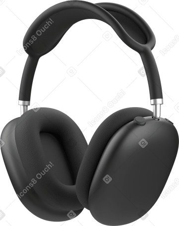 3D black headphones side view Illustration in PNG, SVG
