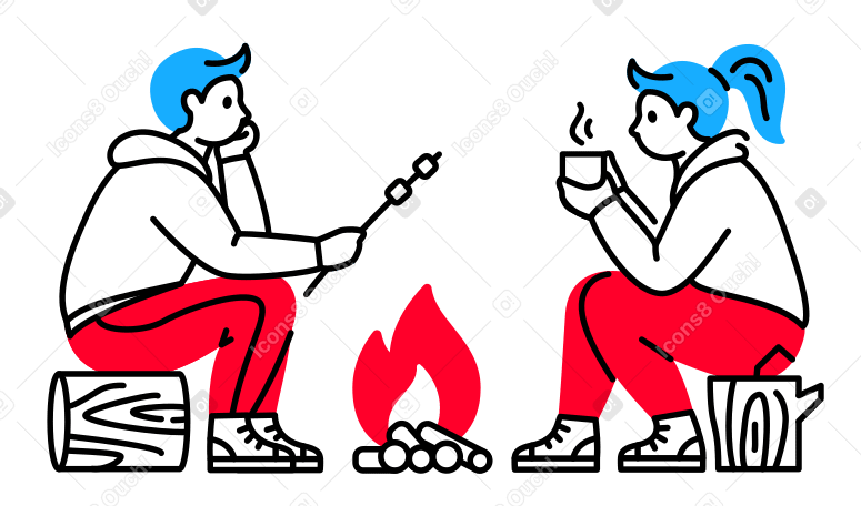 모닥불 주위에 앉아 있는 남녀 PNG, SVG
