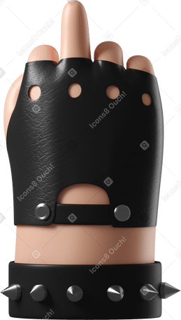 3D Rocker's white skin hand in leather glove showing a middle finger Illustration in PNG, SVG