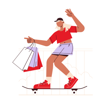 girl riding a skateboard with shopping bags in her hand PNG, SVG