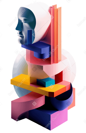 3D head silhouette with abstract shapes PNG, SVG