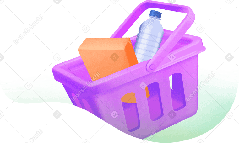 Фиолетовая корзина для продуктов с бутылкой и мюсли в PNG, SVG
