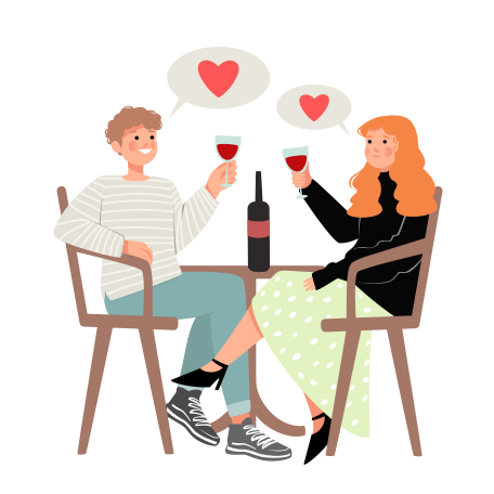 Man and woman on romantic date at a table in cafe Illustration in PNG, SVG