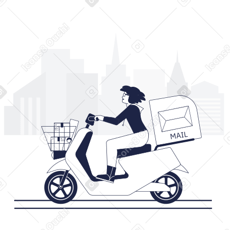Почтальонка на велосипеде при доставке почты в PNG, SVG
