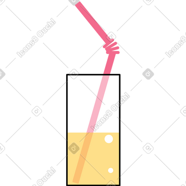 柠檬水用一根吸管放在玻璃杯里动态插图，格式有GIF、Lottie (JSON)、AE