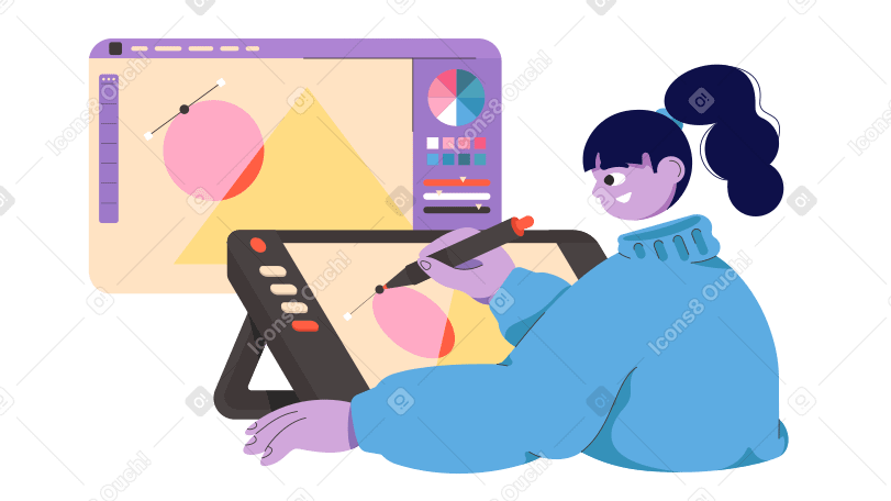 Designer drawing on graphics tablet animated illustration in GIF, Lottie (JSON), AE