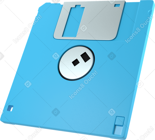 3D blue floppy diskette back side view Illustration in PNG, SVG